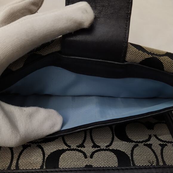 Coach Signature Canvas Leather Trim Turnlock Checkbook Credit Card Bifold Wallet - Picture 15 of 16